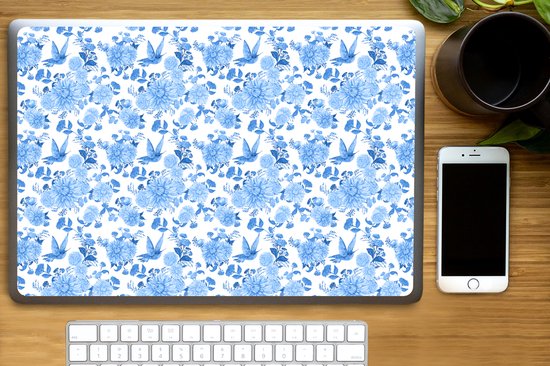 Autocollant pour ordinateur portable - 17,3 pouces - Fleurs - Motif - Blauw - 40x30cm - Autocollants pour ordinateur portable - Peau pour ordinateur portable - Couverture
