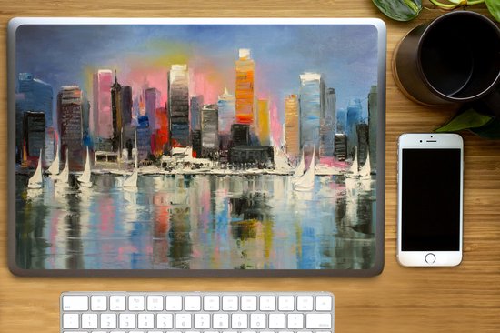 Laptop sticker - 17.3 inch - Schilderij - Olieverf - Skyline - Water - 40x30cm - Laptopstickers - Laptop skin - Cover