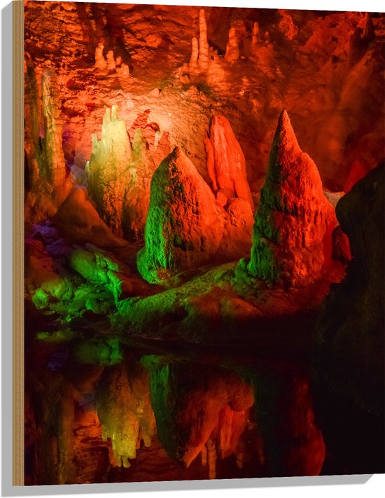 WallClassics - Hout - Roze Lichtgevende Grot - 60x80 cm - 12 mm dik - Foto op Hout (Met Ophangsysteem)
