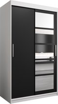 InspireMe - Kledingkast met 2 schuifdeuren, Modern-stijl, Een kledingkast met planken en een spiegel (BxHxD): 120x200x62 - VENEZIA I 120 Wit Mat + Zwart
