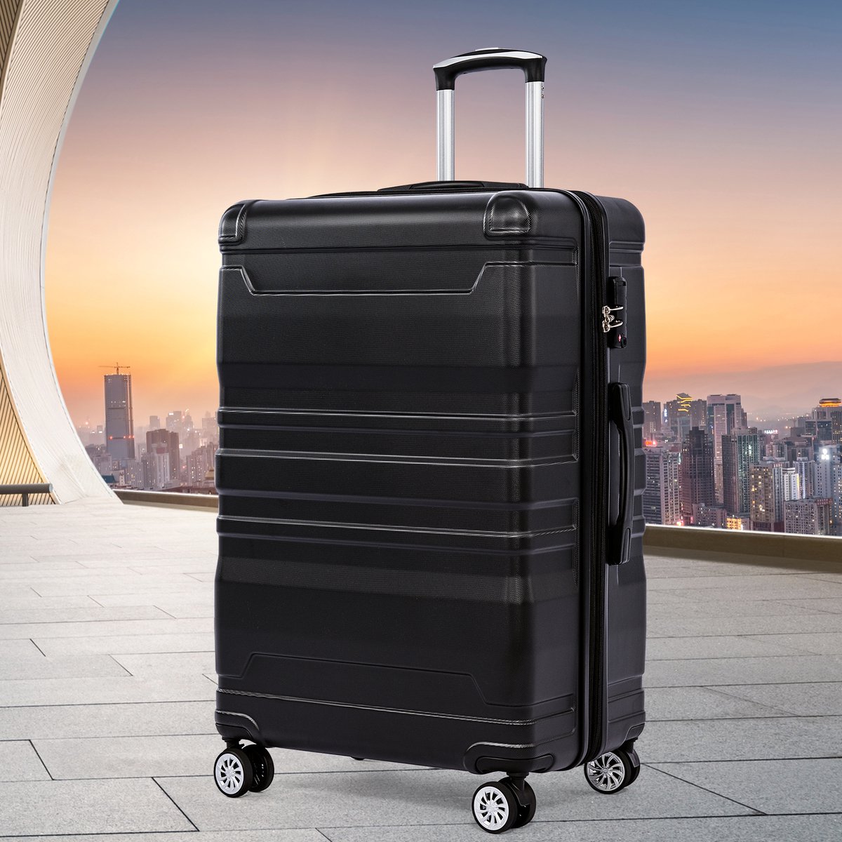 Hard Shell Handbagage -Hardside Expandable Spinner Wheel Bagage koffer met TSA-slot en universeel wiel -afmeting 41x26x65 cm - zwart