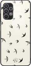 Hoesje geschikt voor Samsung Galaxy A32 4G - Vogels / Birds - Hard Case Zwart - Print - Beige - Mooie Telefoonhoesjes