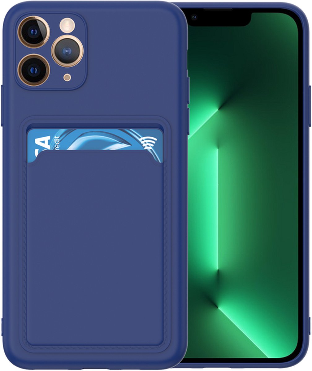 Silicone hoesje met pasjeshouder Geschikt voor iPhone 13 Pro - Telefoonhoesje - TPU - Donkerblauw