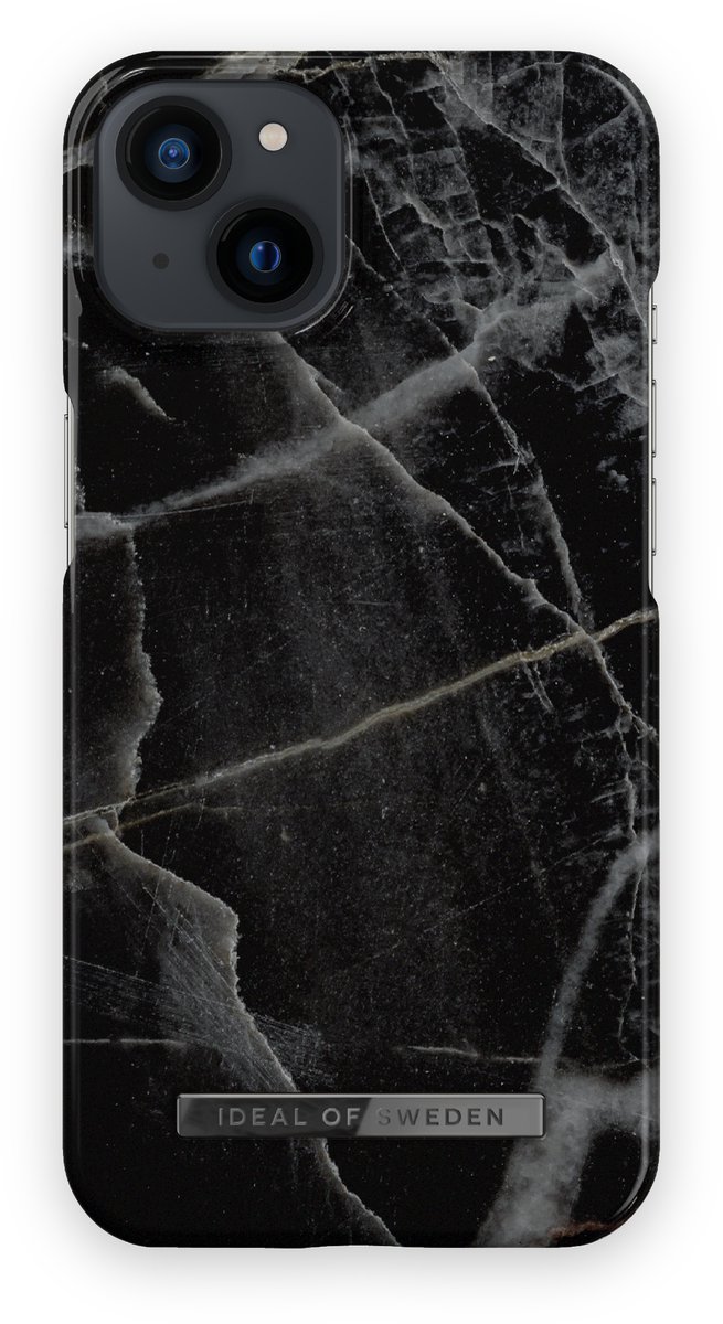 iDeal of Sweden met magnetische ring iPhone 13 / 14 Black Thunder Marble