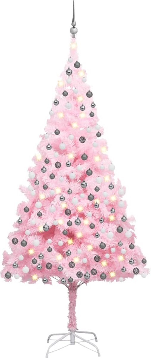 Prolenta Premium - Kunstkerstboom met LED's en kerstballen 210 cm PVC roze