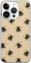 Leuke Telefoonhoesjes - Hoesje geschikt voor iPhone 14 Pro - Bijen print - Soft case - TPU - Print / Illustratie - Geel