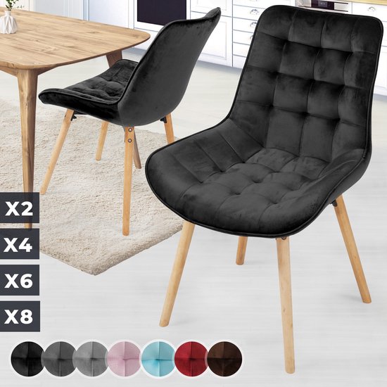 Miadomodo - Eetkamerstoelen - Velvet stoel - Beech Wood Legs - Backlest - gestoffeerde stoel - Keukenstoel - Woonkamerstoel - Zwart - 2 PCS