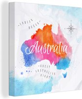 Canvas Wereldkaart - 50x50 - Wanddecoratie Olieverf - Wereldkaart - Australië