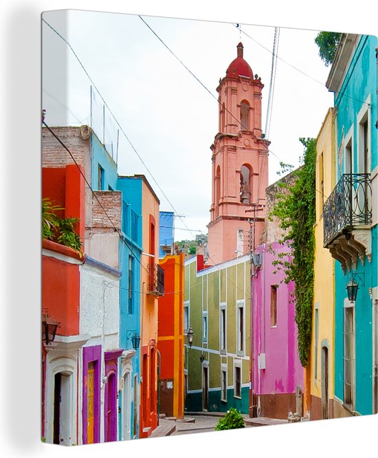 Gekleurde huizen Mexico Canvas 50x50 cm - Foto print op Canvas schilderij (Wanddecoratie)