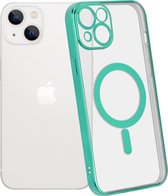 ShieldCase geschikt voor Apple iPhone 14 hoesje transparant Magneet metal coating - groen - Backcover case doorzichtig - Shockproof hoesje - Met oplaad ring