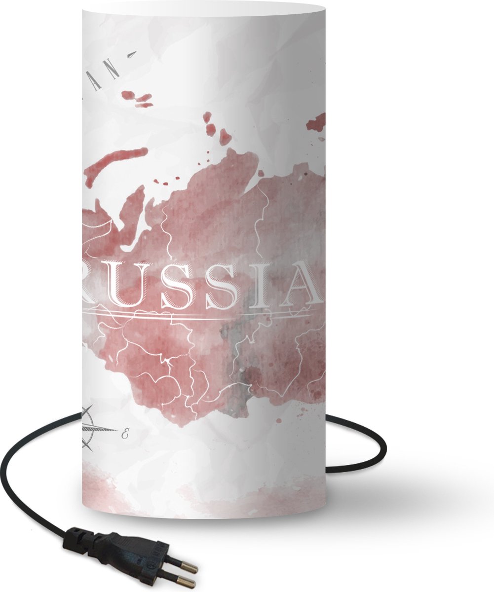 Lamp - Nachtlampje - Tafellamp slaapkamer - Kaart - Rusland - Roze - 33 cm hoog - Ø15.9 cm - Inclusief LED lamp