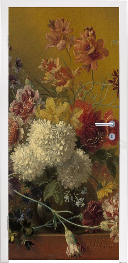 Deursticker Stilleven met bloemen - Schilderij van G.J.J Van Os - 90x235 cm - Deurposter