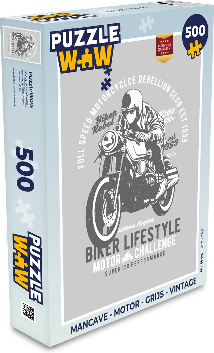Puzzel Mancave - Motor - Grijs - Vintage - Legpuzzel - Puzzel 500 stukjes
