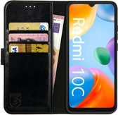Rosso Element Book Case Wallet Hoesje Geschikt voor Xiaomi Redmi 10C | Portemonnee | 3 Pasjes | Magneetsluiting | Stand Functie | Zwart