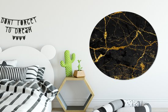 Papier peint Cercle - Marbre - Zwart - Or - Glitter - ⌀ 120 cm XXL
