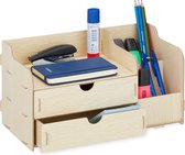 Organisateur de bureau Relaxdays avec tiroirs - plumier - porte-stylo - organisateur de bureau moderne - tan