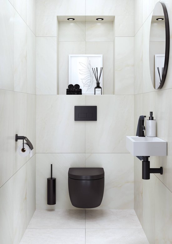 Gevoelig voor Woedend gewicht Saqu Home Complete Toiletset - Incl. Randloze Pot & WC Bril - Mat Zwart |  bol.com