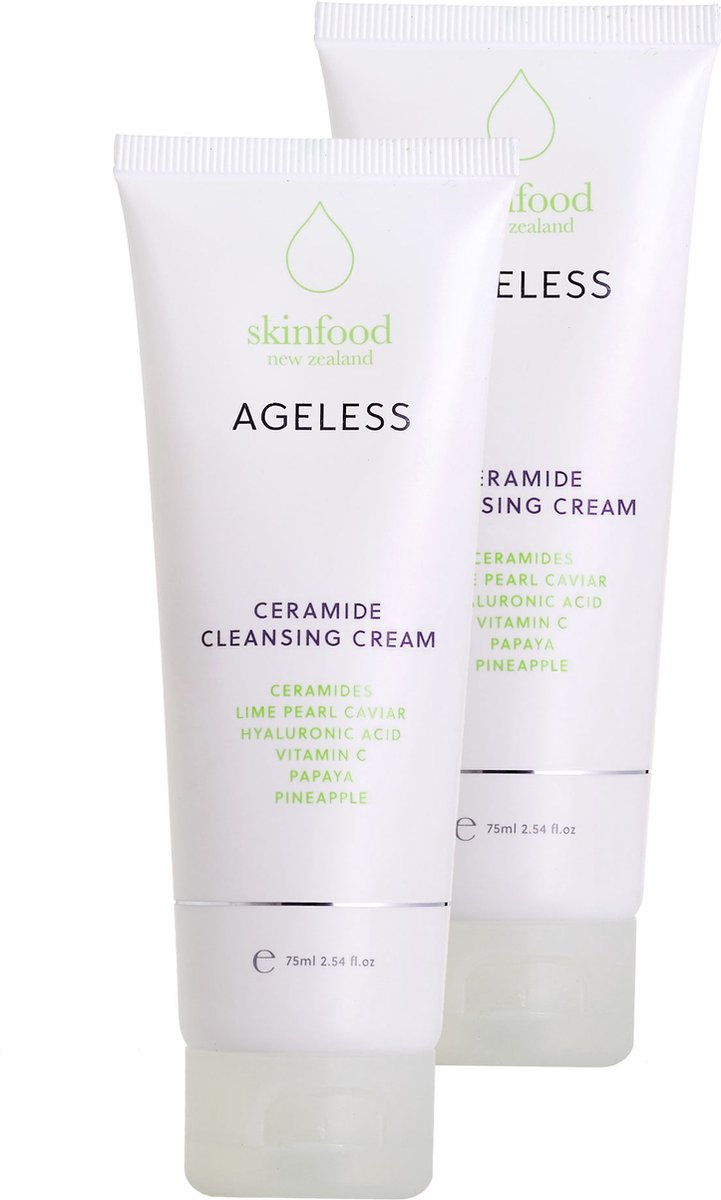 SKINFOOD NZ AGELESS Skincare Ceramid Cleansing Cream - Gezichtsreiniger - Voor Droge & Rijpe Huid - Vegan & Dierproefvrij - 2 x 75ml