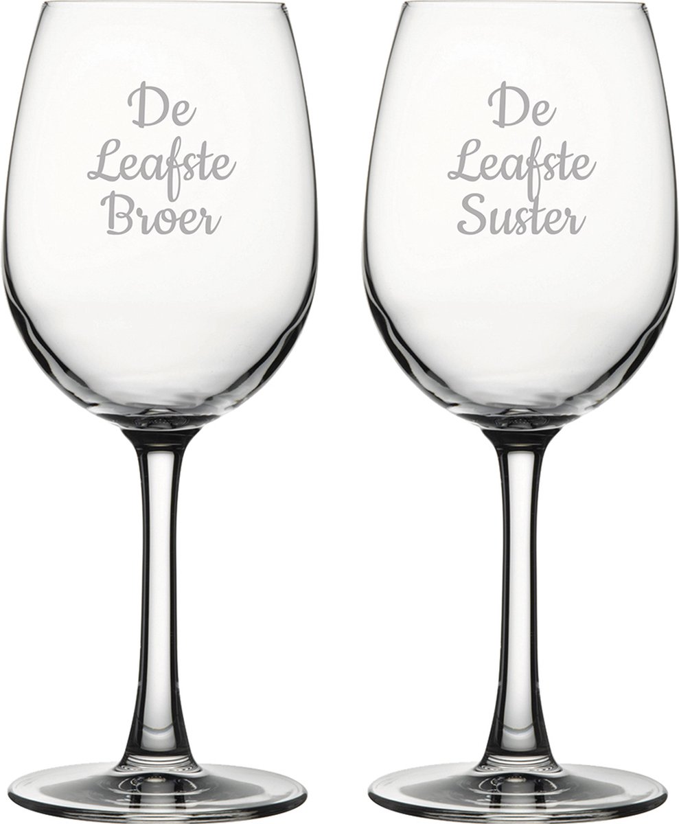 Gegraveerde witte wijnglas 36cl De Leafste Broer-De Leafste Suster