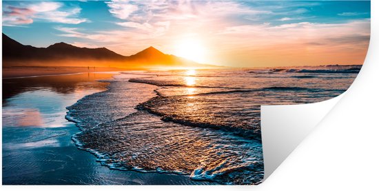 Muurstickers - Sticker Folie - Zonsondergang - Zee - Berg - Horizon - Landschap - Blauw - 80x40 cm - Plakfolie - Muurstickers Kinderkamer - Zelfklevend Behang - Zelfklevend behangpapier - Stickerfolie