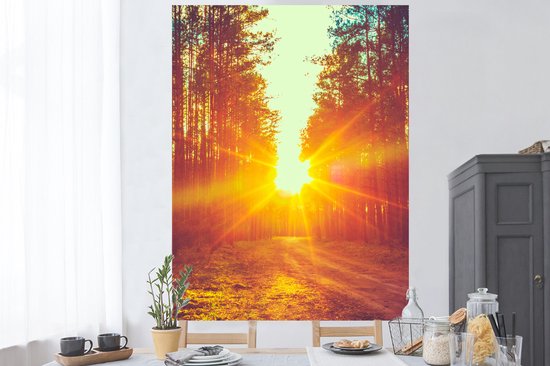 Stickers muraux - Film autocollant - Coucher de soleil - Arbres - Forêt - Nature - 120x160 cm - Film adhésif - Stickers muraux Chambre d'enfant - Papier peint autocollant XXL