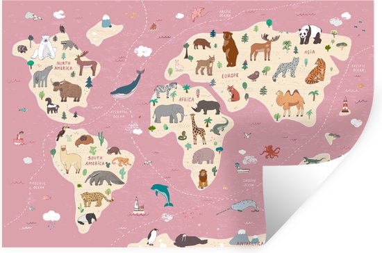 Carte du monde avec autocollant animaux