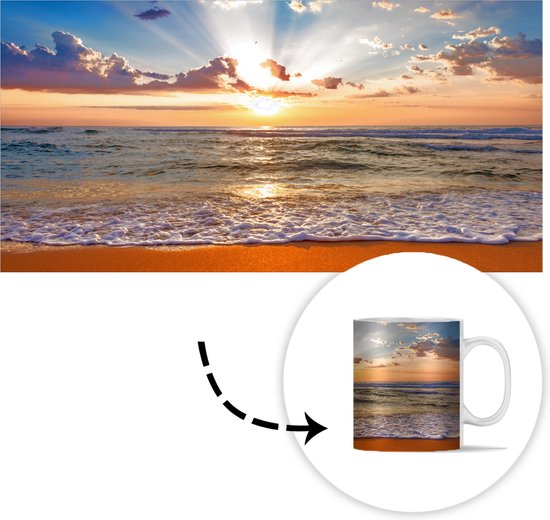 Mug - Mug à café - Plage - Coucher de soleil - Mer - Nuages - Horizon - Mugs - 350 ML - Tasse - Tasses à café - Mug à thé - Décoration Sinterklaas - Cadeaux pour enfants - Chaussures cadeaux Sinterklaas