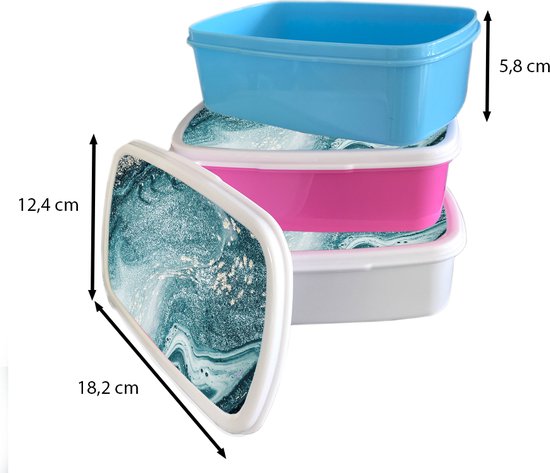 Broodtrommel Roze - Lunchbox - Brooddoos - Marmer look - Blauw - Luxe - 18x12x6 cm - Kinderen - Meisje