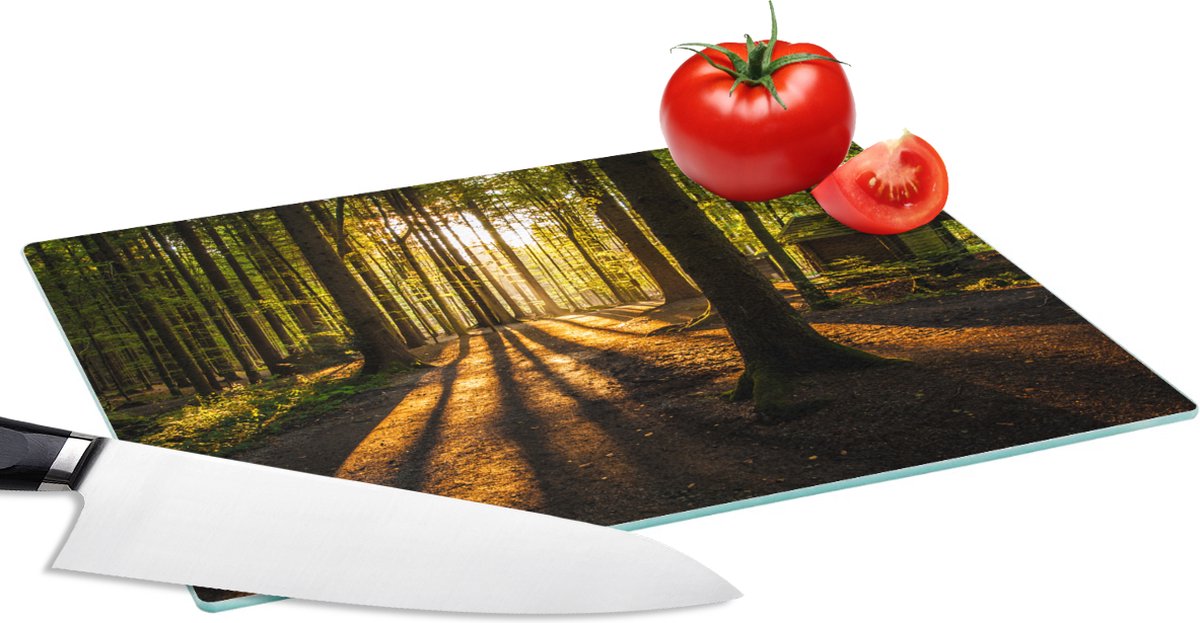 Glazen Snijplank - 28x20 - Zon - Bomen - Bos - Landschap - Natuur - Snijplanken Glas