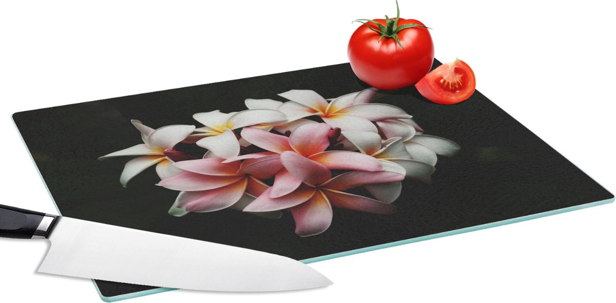 Glazen Snijplank - 39x28 - Bloemen - Roze - Zwart - Flora - Botanisch - Snijplanken Glas