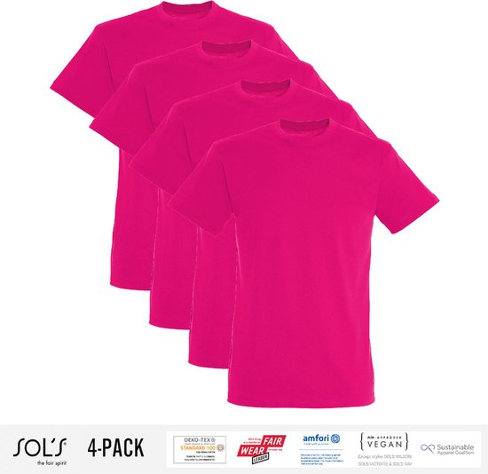 4 Pack Sol's Heren T-Shirt 100% biologisch katoen Ronde hals Roze Maat XXL