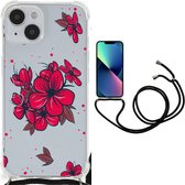 Anti Shock hybrid Case Geschikt voor iPhone 14 Telefoon Hoesje met doorzichtige rand Blossom Red