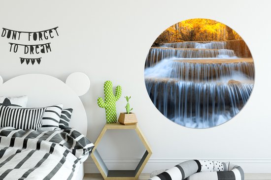 Muurcirkel - Waterval - Natuur - Japanse esdoorn - Muurcirkel binnen - Wandcirkel - ⌀ 120 cm - Kunststof - Ronde schilderijen - Wanddecoratie rond