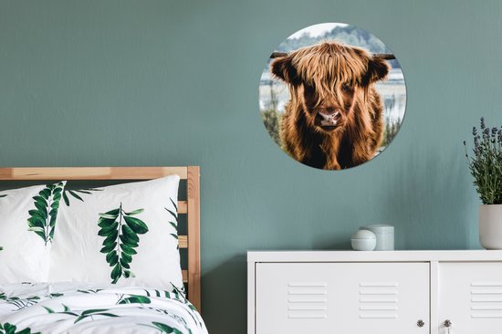 WallCircle - Cercle mural - Cercle mural - Highlander écossais - Animaux - Vache - Nature - Water - Plastique - Tableaux ronds - Décoration murale ronde - 60x60 cm - Décoration murale ronde - Tableau rond