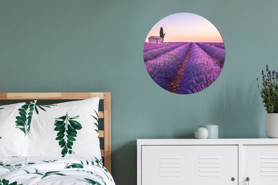 Cercle mural - Plastique - Lavande - Fleurs - Arbre - Paysage - Cercle mural - Tableau rond - Tableaux ronds - Cercle mural intérieur - 60x60 cm - Décoration murale ronde - Salon
