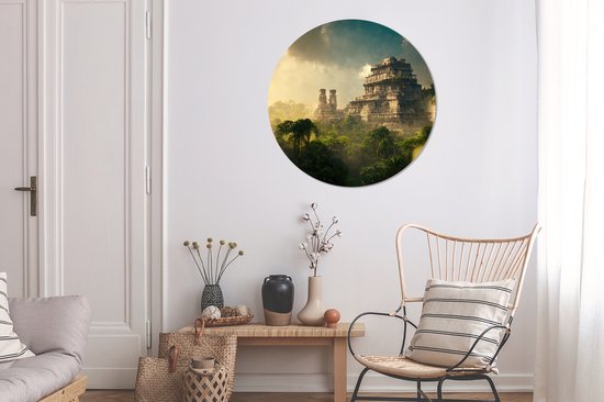 WallCircle - Cercle Mural - Cercle Mural - Temple - Jungle - Nuages - Ciel - Nature - Aluminium - Dibond - 90x90 cm - Intérieur et Extérieur