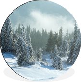 WallCircle - Wandcirkel - Muurcirkel - Bos - Sneeuw - Winter - Aluminium - Dibond - ⌀ 120 cm - Binnen en Buiten XXL