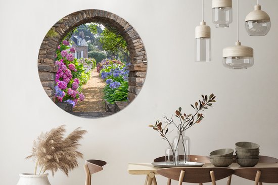 WallCircle - Wall Circle - Wall Circle Indoor - Fleurs - Transparent - Hortensia - Été - 120x120 cm - Décoration murale - Peintures Ronds XXL