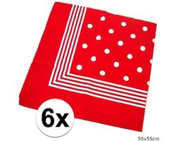Trendoz Boeren zakdoek - 6x - rood - met stippen - 55 x 55 cm - cowboys - farmers - stof