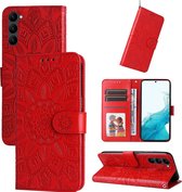 Coque Samsung Galaxy S23 - Mobigear - Série Flowers - Bookcase en Cuir Artificiel - Rouge - Housse Adaptée au Samsung Galaxy S23