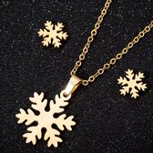 Gading® Kerst RVS-sieradenset met sneeuwster collier en oorknoppen-goud