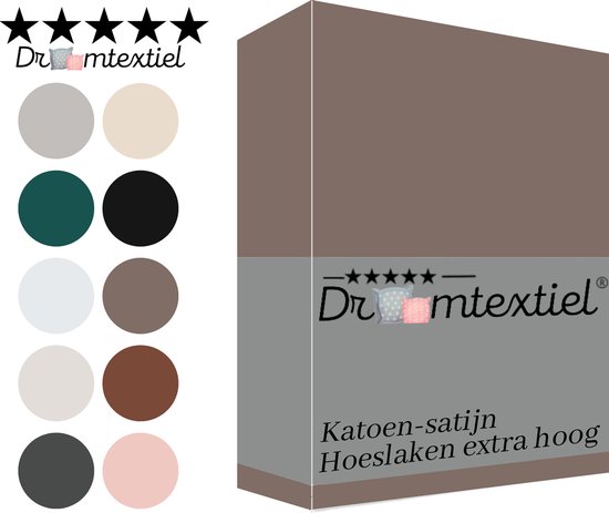 Droomtextiel Katoen - Satijnen Hoeslaken Taupe - Eenpersoons - 70x200 cm - Hoogwaardige Kwaliteit - Super Zacht - Hoge Hoek -