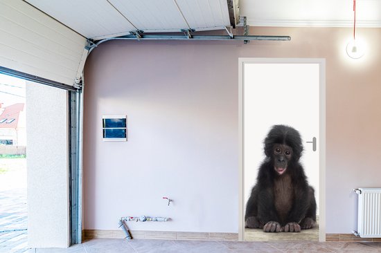 Sticker Porte Enfant - Singe - Chimpanzé - Bébé animaux - Garçons - Meiden - 95x215 cm - Affiche de porte