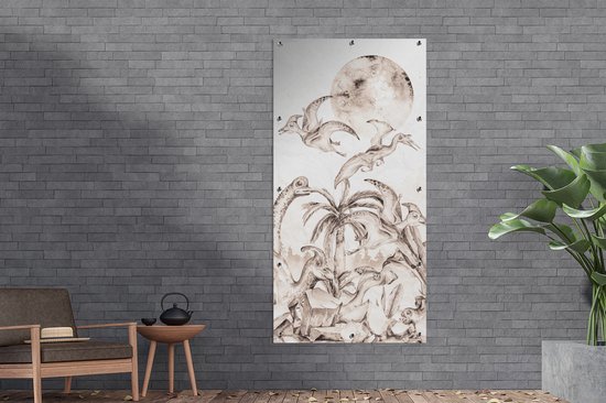 Affiche de clôture Dino - Enfants - Jungle - Plantes - Kids - 100x200 cm - Toile de jardin