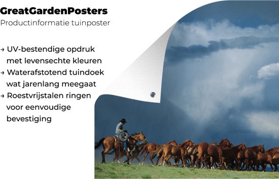 Affiche de Jardin Paarden - Cowboy - Air - 200x200 cm - Toile jardin - Affiche extérieure