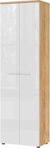 Garderobekast Elvas Eiken Wit - MDF - Breedte 60 cm - Hoogte 198 cm - Diepte 41 cm - Met planken - Met openslaande deuren
