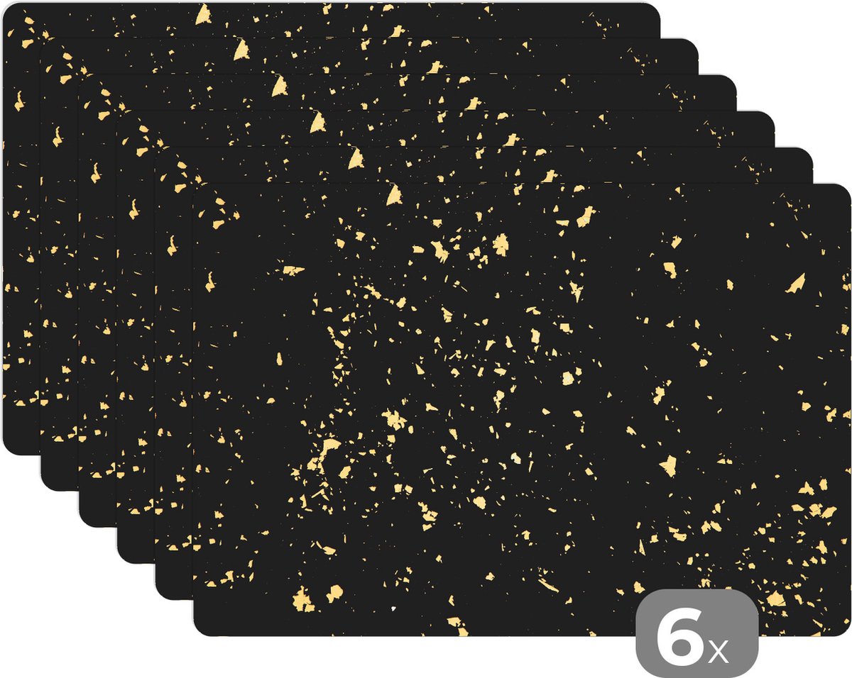 Placemats goud - Zwart - Luxe - Borden onderleggers - Goud print - Hittebestendig - Anti-Slip - Afneembaar - 45x30 cm - 6 stuks