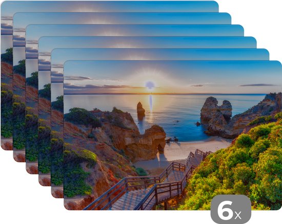 Foto: Placemat placemats kunststof strand zee portugal 45x30 cm 6 stuks hittebestendig anti slip onderlegger afneembaar