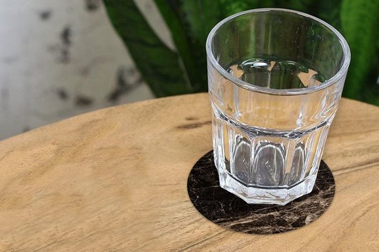 Sous- Sous-verres pour verres - Ronds - Imprimé marbré - Zwart - Marron - Classique - 10x10 cm - Sous-verres - 6 pièces