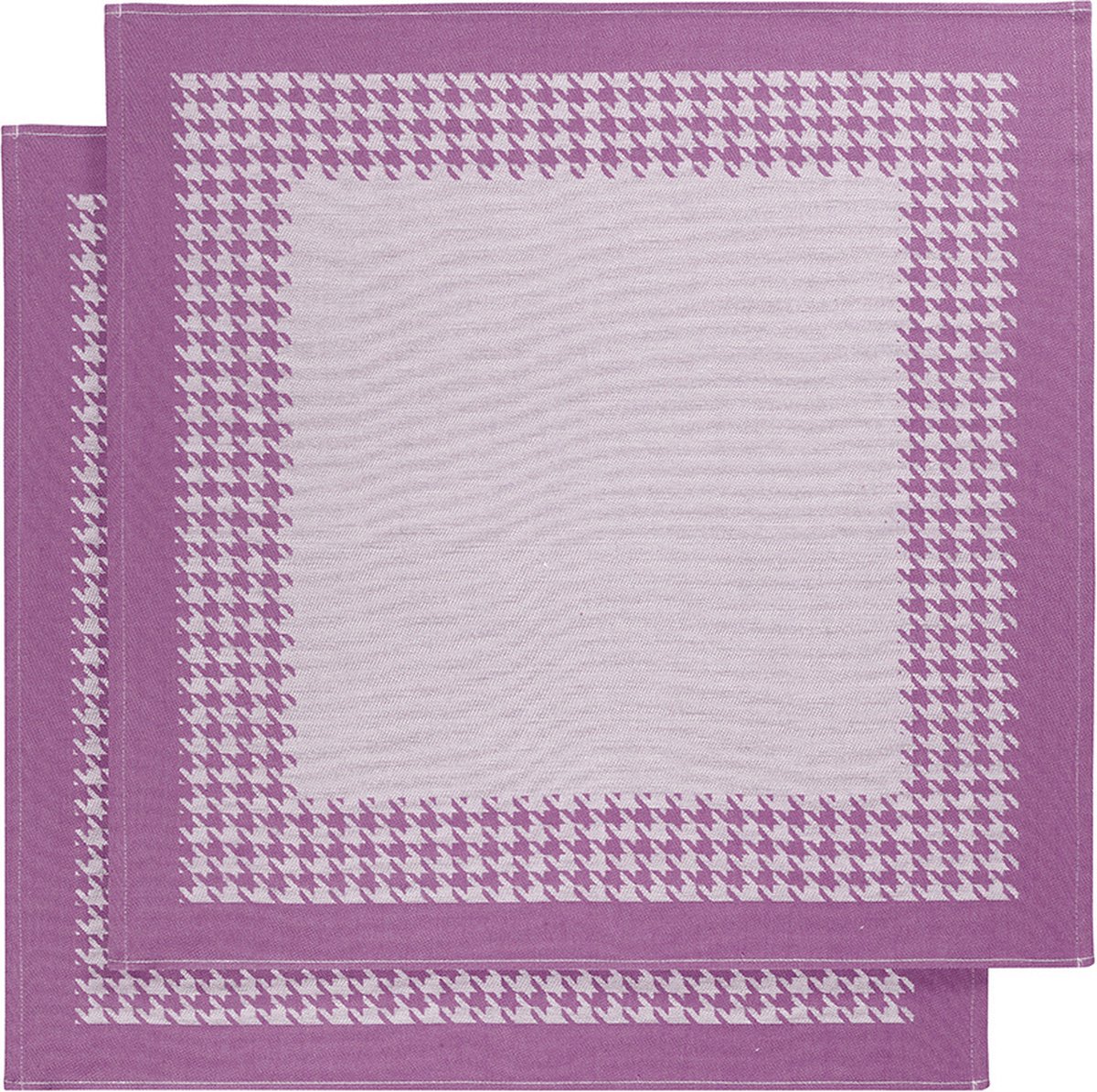 De Witte Lietaer Theedoek Pied de Poule, Fuchsia - 2 stuks - 65 x 65 cm - Katoen